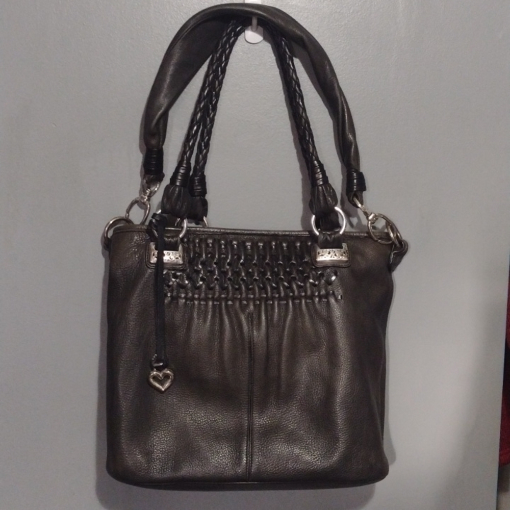 Brighton bucket tote purse leather dark charcoal gray - Picture 1 of 16